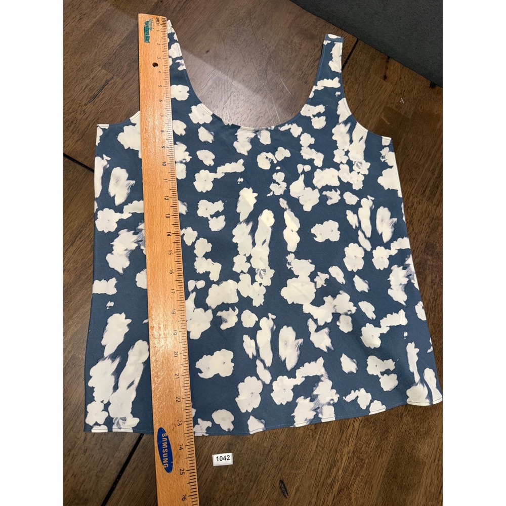 Calvin Klein Women Blue White Abstract Floral Scoop Neck Tank Top Size 4 NEW - Picture 4 of 6